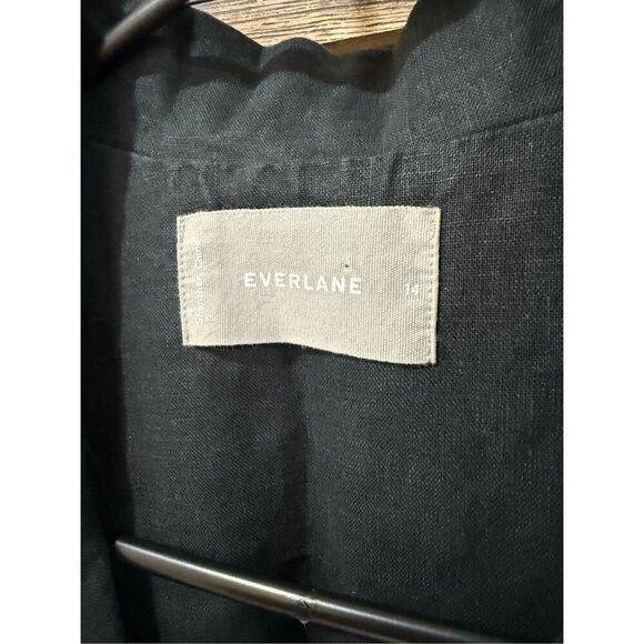 Everlane The Linen V-Neck Midi Black Button Front Dress Size 14 - Picture 3 of 6